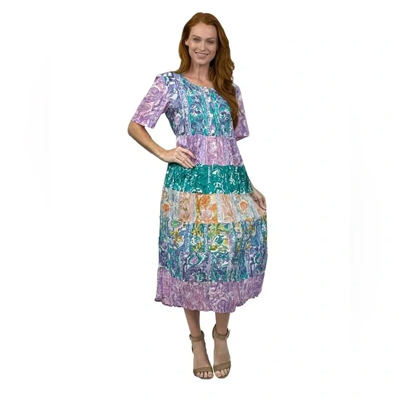 la cera cotton dresses La Cera Floral Cotton Dress Sleeveless Midi Casual Summer Beachcore Small
